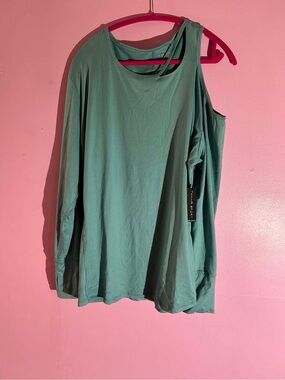 Tahari Cold-Shoulder Long Sleeve Top in Teal 3x